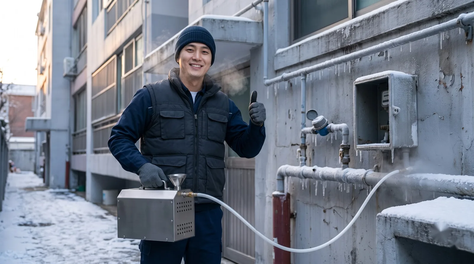 서울 서북·도심권 수도 동파 해빙 작업복 기술자와 스팀해빙기